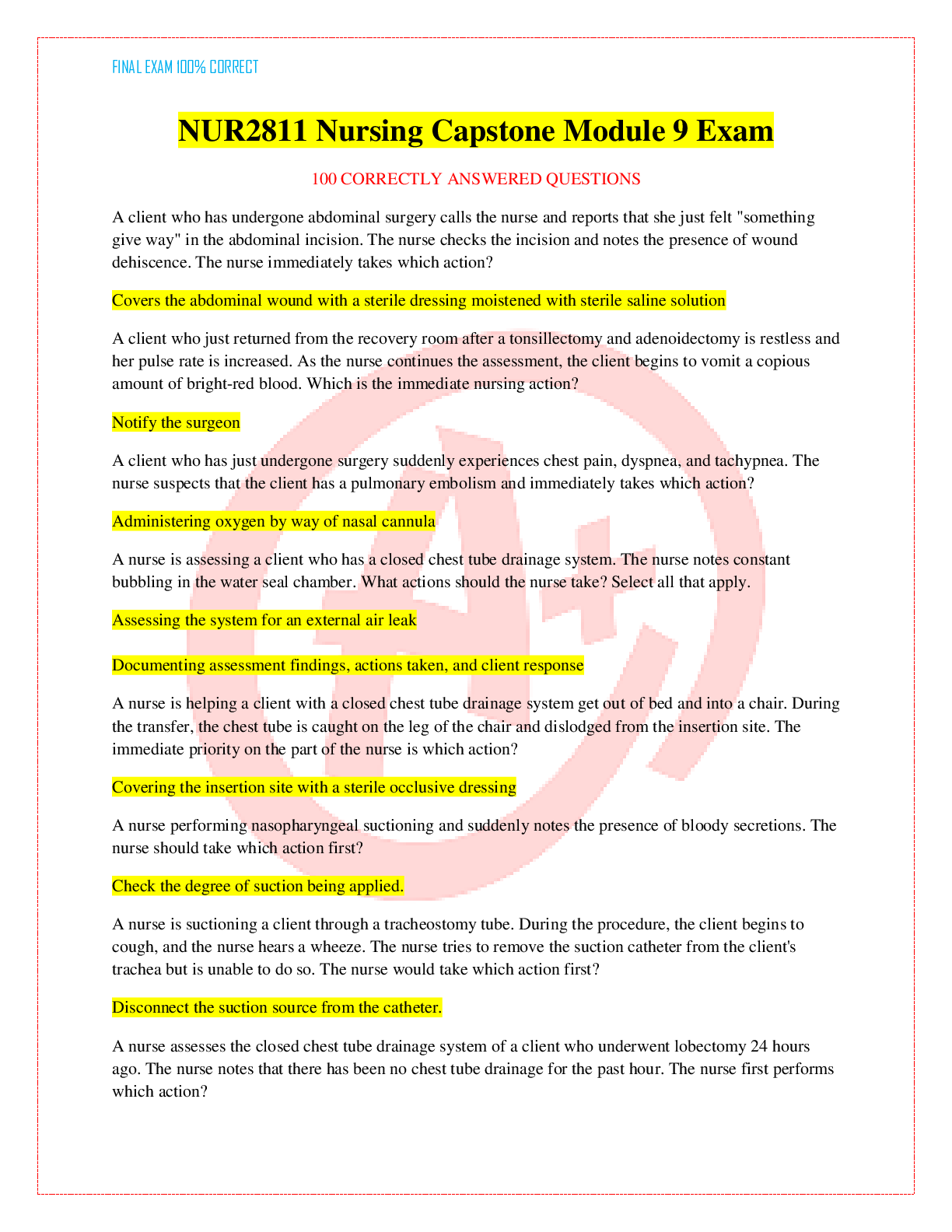 Preview of NUR2811 Nursing Capstone Module 9 Exam